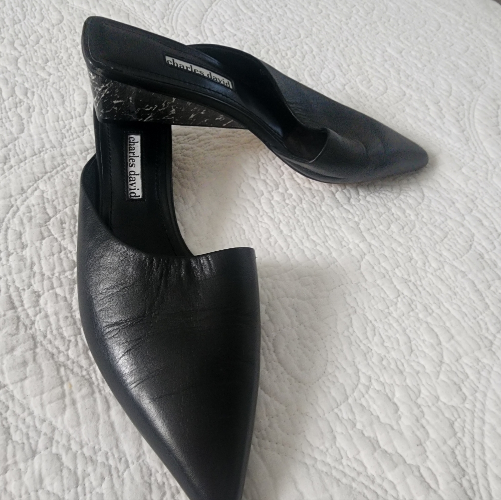 Charles David Black Leather Mules - Picture 3 of 6